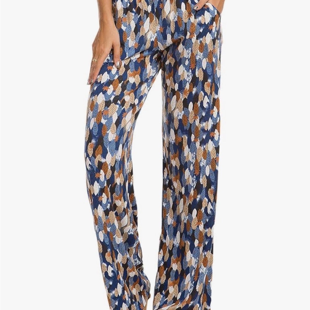 Stylish Blue Patterned Wide Leg Pants